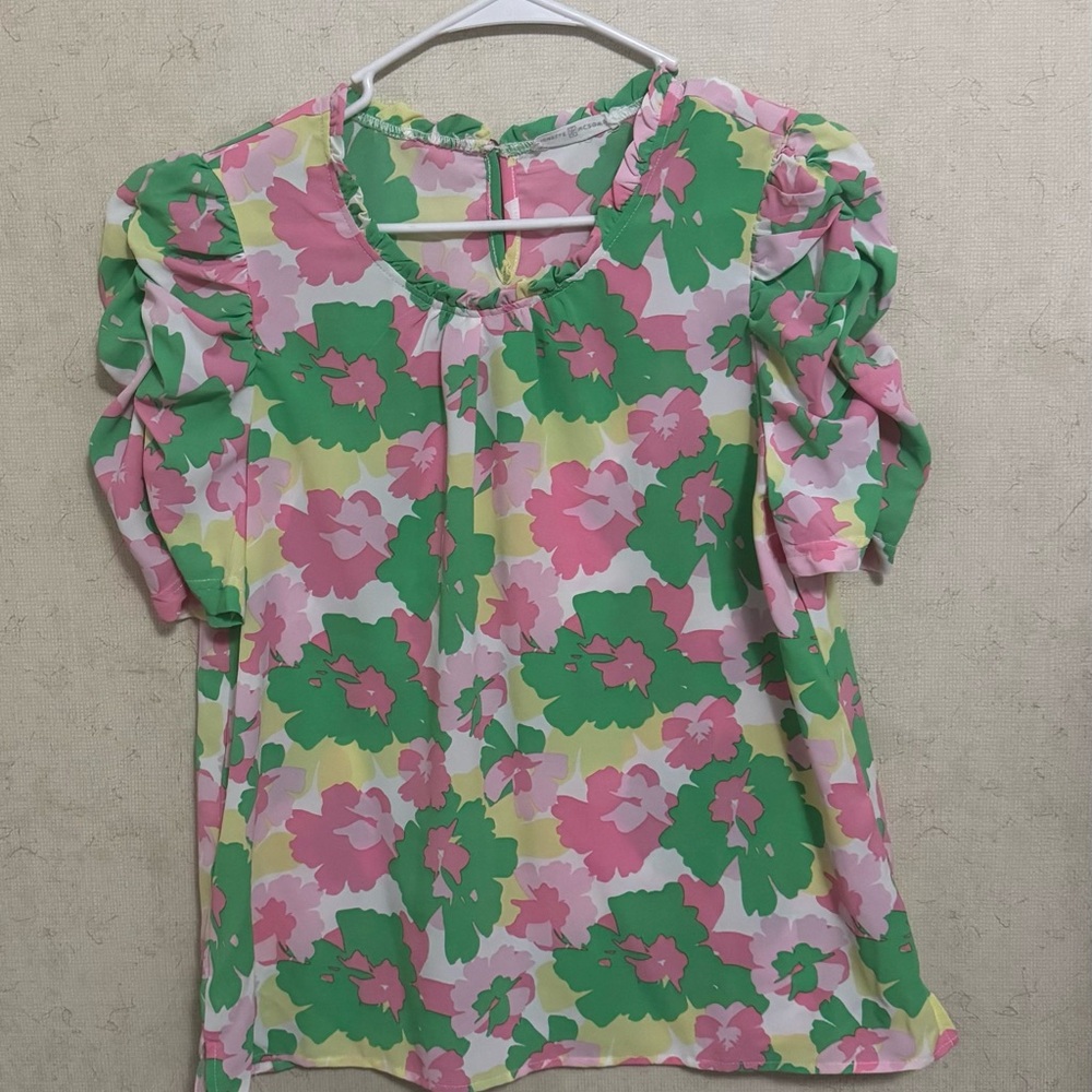 Floral Green and Pink Women's Blouse